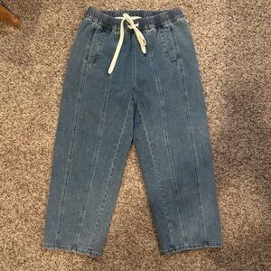 Casual Blue Denim Pants barrel leg with Drawstring